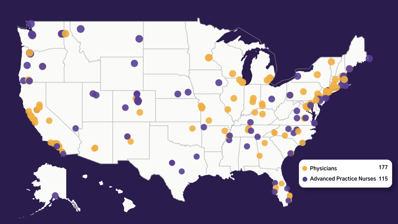Map of psychiatric clinicians offering deprescribing in the US